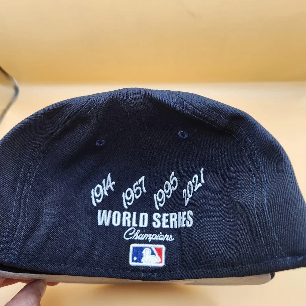 Atlanta Braves Hat Cap Fitted Mens 7 1/4 Navy MLB Baseball World Series‎ New Era